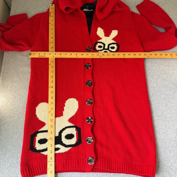 Misslook Red Hooded Cardigan‎ Bunny Rabbit Glasses Faux Fur Lining Size Large ? - Picture 9 of 11